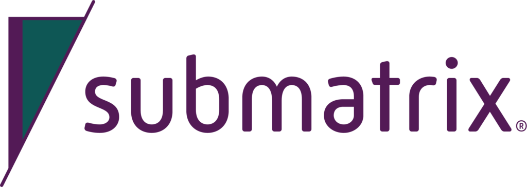 Submatrix company logo shown with triangular symbol in purple and green following by the text "submatrix" in purple.